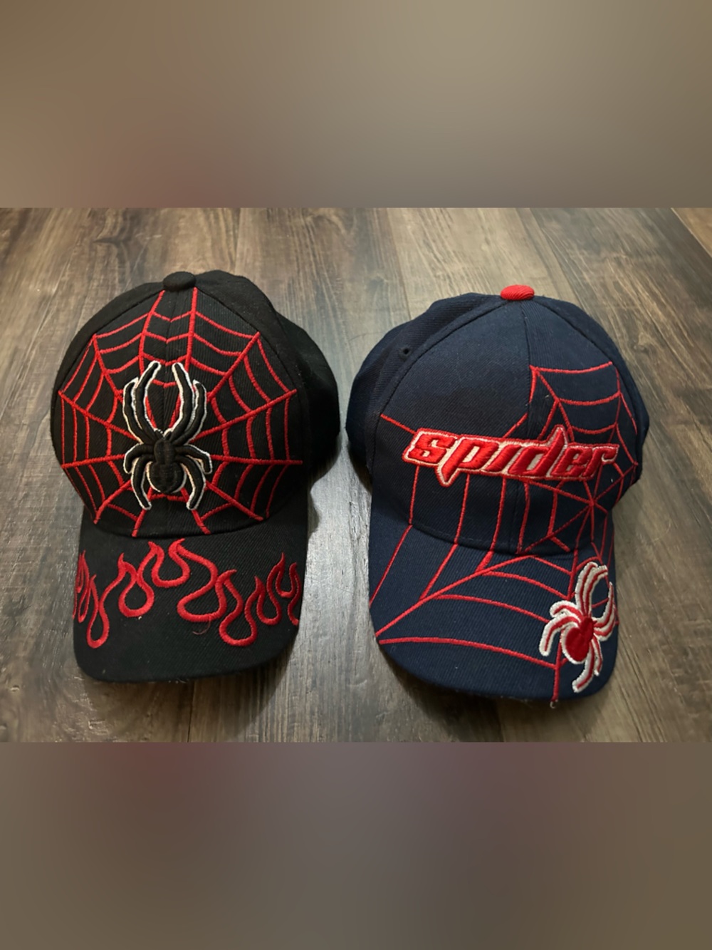 Spider Web Embroidered Kids Cap - Blue & Black Youth caps with adjustable strap